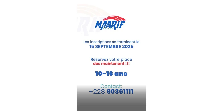 ⚽ Le centre où le talent s’éveille et les rêves prennent vie ✨. Tu as entre 10 et 16 ans ? C’est le moment de briller ✨! Rejoins nous et deviens le champion de demain 🏆. Les inscriptions ✍🏽 se terminent le 15 septembre 2025.  #Maariftogo #maarif #educatio